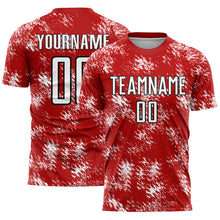 Load image into Gallery viewer, Custom Red White-Black Abstract Grunge Art Sublimation Soccer Uniform Jersey