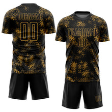 Load image into Gallery viewer, Custom Black Old Gold Abstract Grunge Art Sublimation Soccer Uniform Jersey
