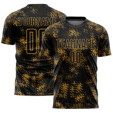 Laden Sie das Bild in den Galerie-Viewer, Custom Black Old Gold Abstract Grunge Art Sublimation Soccer Uniform Jersey
