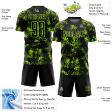 Load image into Gallery viewer, Custom Black Neon Green Abstract Grunge Art Sublimation Soccer Uniform Jersey