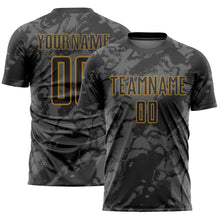 Load image into Gallery viewer, Custom Black Gray-Old Gold Abstract Grunge Art Sublimation Soccer Uniform Jersey
