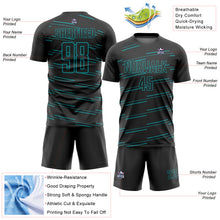 Load image into Gallery viewer, Custom Black Teal Lines Sublimation Soccer Uniform Jersey