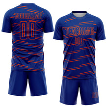 Load image into Gallery viewer, Custom Royal Orange Lines Sublimation Soccer Uniform Jersey
