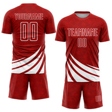 Load image into Gallery viewer, Custom Red White Wind Shapes Sublimation Soccer Uniform Jersey