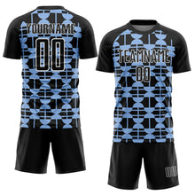 Загрузить изображение в средство просмотра галереи, Custom Black Light Blue-White Geometric Shapes Sublimation Soccer Uniform Jersey