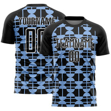 Загрузить изображение в средство просмотра галереи, Custom Black Light Blue-White Geometric Shapes Sublimation Soccer Uniform Jersey