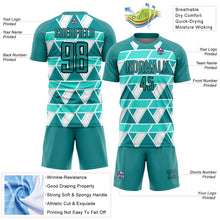 Load image into Gallery viewer, Custom Teal White-Black Geometric Shapes Sublimation Soccer Uniform Jersey