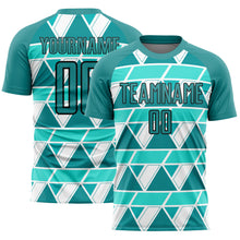 Load image into Gallery viewer, Custom Teal White-Black Geometric Shapes Sublimation Soccer Uniform Jersey
