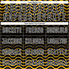 Load image into Gallery viewer, Custom Black Gold-White Geometric Lines Sublimation Soccer Uniform Jersey
