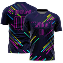 Загрузить изображение в средство просмотра галереи, Custom Navy Pink Lines Sublimation Soccer Uniform Jersey