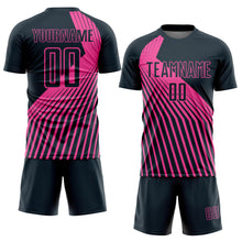 Load image into Gallery viewer, Custom Navy Pink Lines Sublimation Soccer Uniform Jersey
