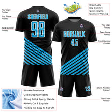 Charger l'image dans la galerie, Custom Black Sky Blue-White Lines Sublimation Soccer Uniform Jersey
