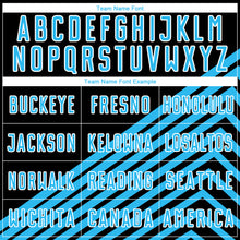 Charger l'image dans la galerie, Custom Black Sky Blue-White Lines Sublimation Soccer Uniform Jersey