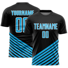 Charger l'image dans la galerie, Custom Black Sky Blue-White Lines Sublimation Soccer Uniform Jersey