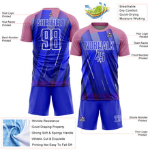 Laden Sie das Bild in den Galerie-Viewer, Custom Royal Medium Pink-White Lines Sublimation Soccer Uniform Jersey