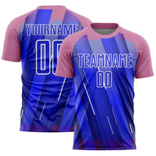Laden Sie das Bild in den Galerie-Viewer, Custom Royal Medium Pink-White Lines Sublimation Soccer Uniform Jersey