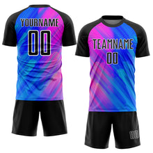 Load image into Gallery viewer, Custom Royal Black-Pink Lines Sublimation Soccer Uniform Jersey