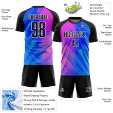 Load image into Gallery viewer, Custom Royal Black-Pink Lines Sublimation Soccer Uniform Jersey
