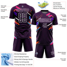 Load image into Gallery viewer, Custom Purple White Lines Sublimation Soccer Uniform Jersey