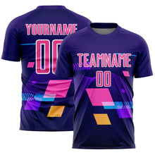 Load image into Gallery viewer, Custom Dark Purple Pink-White Geometric Shapes Sublimation Soccer Uniform Jersey