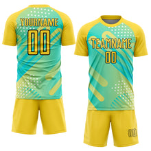 Laden Sie das Bild in den Galerie-Viewer, Custom Pea Green Yellow-Black Abstract Shapes Sublimation Soccer Uniform Jersey