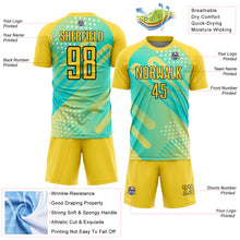 Laden Sie das Bild in den Galerie-Viewer, Custom Pea Green Yellow-Black Abstract Shapes Sublimation Soccer Uniform Jersey