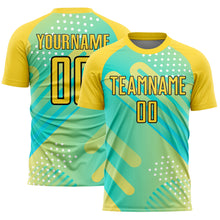 Laden Sie das Bild in den Galerie-Viewer, Custom Pea Green Yellow-Black Abstract Shapes Sublimation Soccer Uniform Jersey