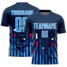 Charger l'image dans la galerie, Custom US Navy Blue Sky Blue-White Lines Sublimation Soccer Uniform Jersey