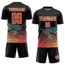 Load image into Gallery viewer, Custom Black Orange-White Lines Sublimation Soccer Uniform Jersey