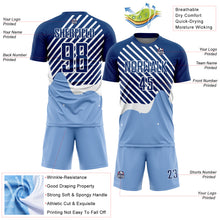 Charger l'image dans la galerie, Custom Light Blue Royal-White Lines Sublimation Soccer Uniform Jersey