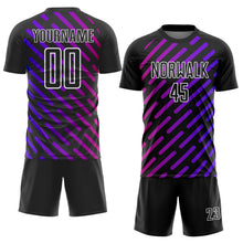 Загрузить изображение в средство просмотра галереи, Custom Black Purple-Pink Lines Sublimation Soccer Uniform Jersey