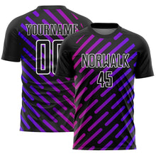 Загрузить изображение в средство просмотра галереи, Custom Black Purple-Pink Lines Sublimation Soccer Uniform Jersey