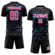 Load image into Gallery viewer, Custom Black Pink-White Lines Sublimation Soccer Uniform Jersey