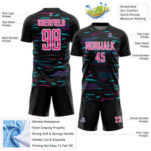 Load image into Gallery viewer, Custom Black Pink-White Lines Sublimation Soccer Uniform Jersey