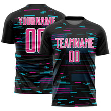 Load image into Gallery viewer, Custom Black Pink-White Lines Sublimation Soccer Uniform Jersey