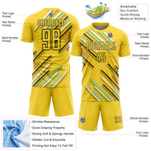 Load image into Gallery viewer, Custom Yellow Black Lines Sublimation Soccer Uniform Jersey