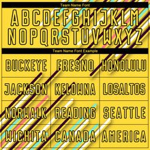 Load image into Gallery viewer, Custom Yellow Black Lines Sublimation Soccer Uniform Jersey