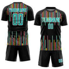 Charger l'image dans la galerie, Custom Black Aqua-White Lines Sublimation Soccer Uniform Jersey