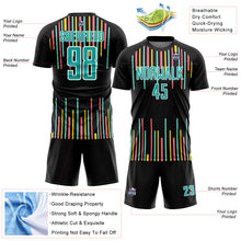 Charger l'image dans la galerie, Custom Black Aqua-White Lines Sublimation Soccer Uniform Jersey