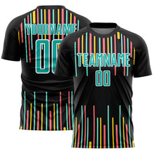 Charger l'image dans la galerie, Custom Black Aqua-White Lines Sublimation Soccer Uniform Jersey