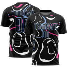 Load image into Gallery viewer, Custom Black Light Blue Fluid Shapes Sublimation Soccer Uniform Jersey