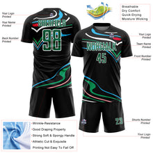 Load image into Gallery viewer, Custom Black Kelly Green-White Fluid Shapes Sublimation Soccer Uniform Jersey
