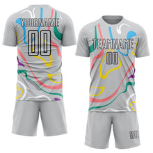 Laden Sie das Bild in den Galerie-Viewer, Custom Gray Black Fluid Shapes Sublimation Soccer Uniform Jersey
