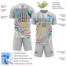 Laden Sie das Bild in den Galerie-Viewer, Custom Gray Black Fluid Shapes Sublimation Soccer Uniform Jersey