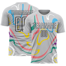 Laden Sie das Bild in den Galerie-Viewer, Custom Gray Black Fluid Shapes Sublimation Soccer Uniform Jersey
