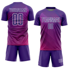Load image into Gallery viewer, Custom Purple White Lines Sublimation Soccer Uniform Jersey
