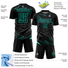 Charger l'image dans la galerie, Custom Black Aqua Lines Sublimation Soccer Uniform Jersey