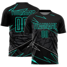 Charger l'image dans la galerie, Custom Black Aqua Lines Sublimation Soccer Uniform Jersey