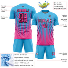 Charger l'image dans la galerie, Custom Sky Blue Pink-Black Lines Sublimation Soccer Uniform Jersey