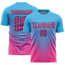 Charger l'image dans la galerie, Custom Sky Blue Pink-Black Lines Sublimation Soccer Uniform Jersey